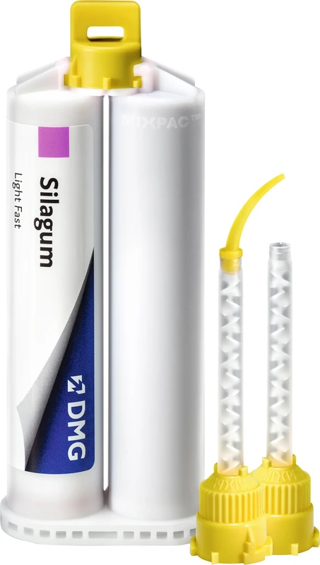 Silagum Light  Vorteilspackung  8 x 50 ml Doppelkartusche Fast, 50 Automix-Tips, 50 Intraoral-Tips