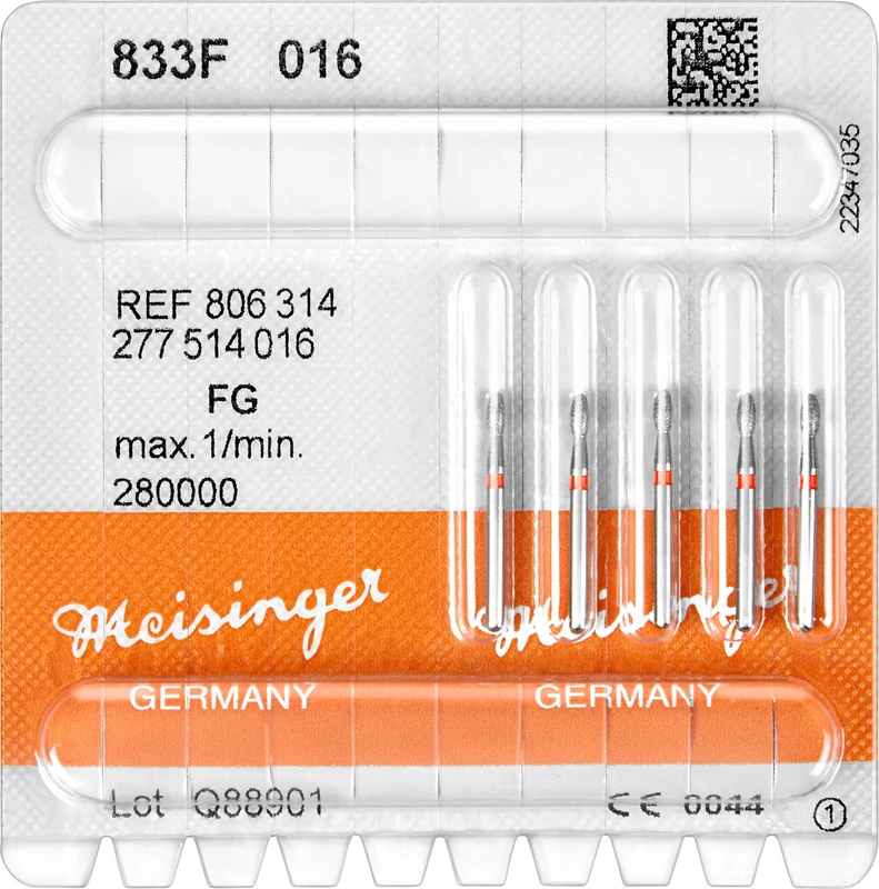 Diamanten 833  Packung  5 Stück rot fein, FG, Figur 277 Ei, 3,4 mm, ISO 016