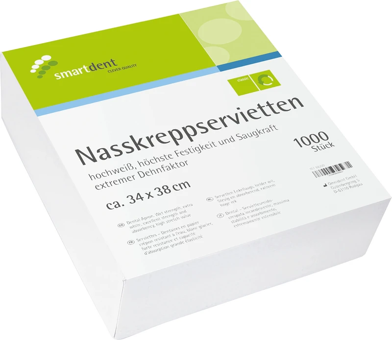 smart Nasskreppservietten  Karton  1.000 Stück hochweiß, 34 x 38 cm, 1-lagig