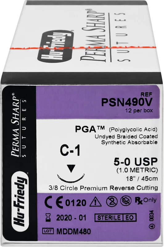 Perma Sharp PGA  Packung  12 Stück ungefärbt, 45 cm, C-1, 3\8 Kreis, schneidend, Premium-Rückstich, 10,7 mm, USP 5\0