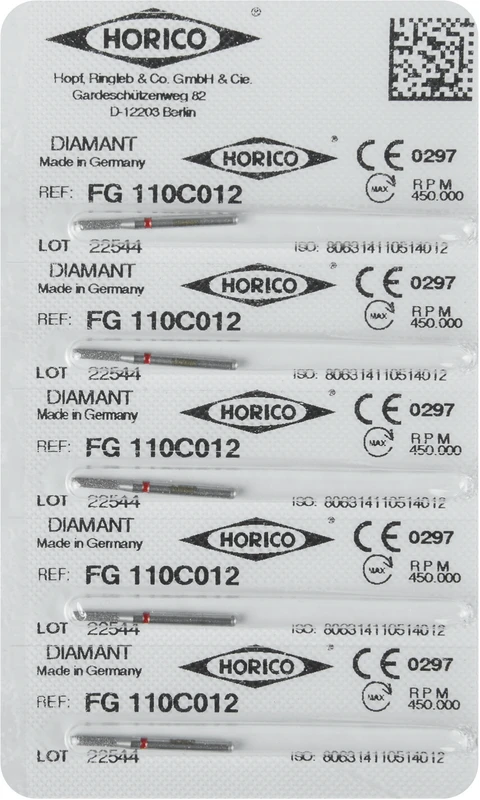 Diamantschleifer 110  Packung  5 Stück rot fein, FG, Figur 110, 6 mm, ISO 012