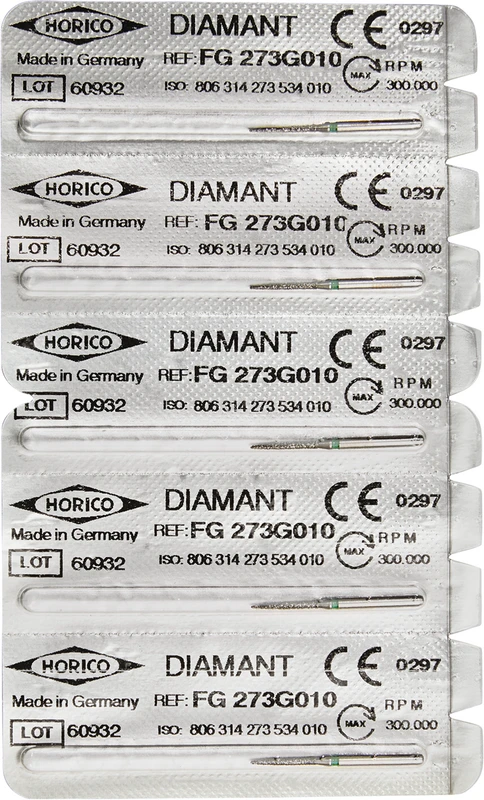 Diamantschleifer 273  Packung  5 Stück grün grob, FG, Figur 273, 8 mm, ISO 010