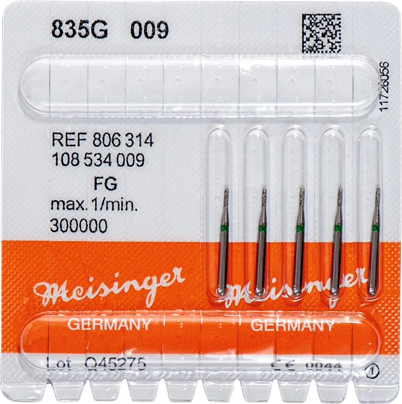 Diamanten 835  Packung  5 Stück grün grob, FG, Figur 108 Zylinder, 3 mm, ISO 009