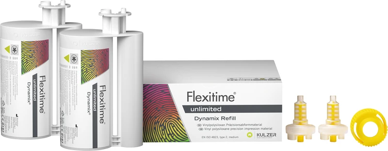 Flexitime® unlimited   Refillpackung Dynamix  2 x 380 ml Kartusche, 2 Mixing Tips, 1 Fixationsring, 1 Gebrauchsinformation
