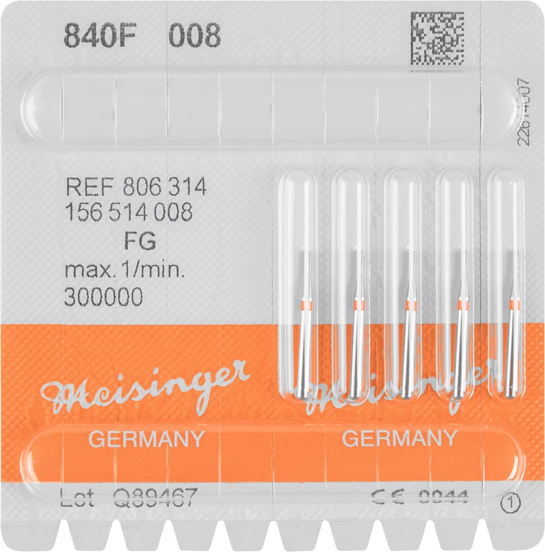 Diamanten 840  Packung  5 Stück rot fein, FG, Figur 156 Zylinder abgerundet, 0,8 mm, ISO 008