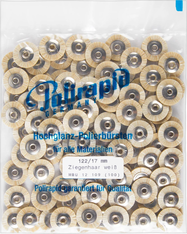 Miniaturbürsten Ziegenhaar  Packung  100 Stück unmontiert, weiß sehr weich, Ziegenhaar, Ø 17 mm