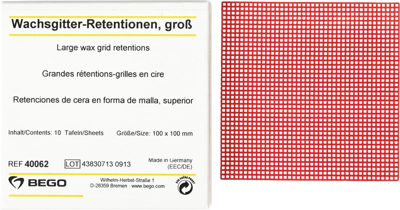 Wachs-Gitterretentionen  Packung  10 Stück rot, 100 x 100 mm