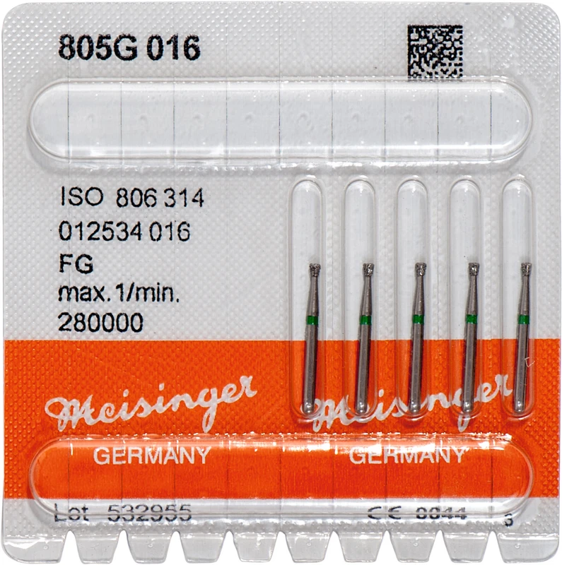 Diamanten 805  Packung  5 St. grün grob, FG, Fig. 012 umgek. Kegel, Kante scharf, 1,5 mm, ISO 016