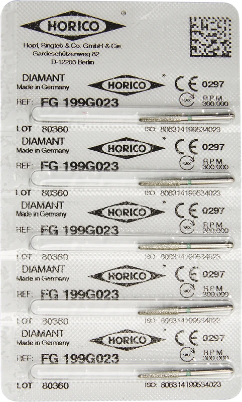 Diamantschleifer 199  Packung  5 Stück grün grob, FG, Figur 199, 10 mm, ISO 023