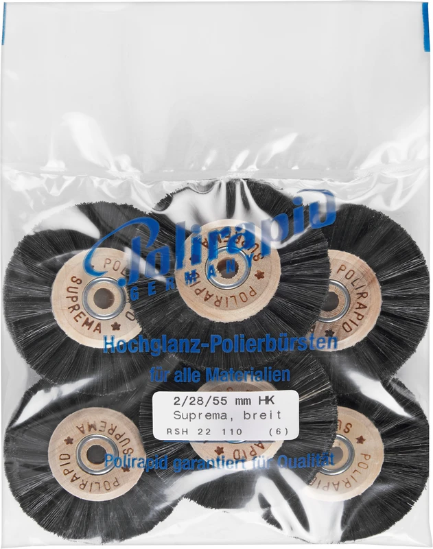 Suprema Rundbürsten  Packung  6 Stück mit Holzkern, 2-reihig, breit, Kern: 28 mm, Außen: 55 mm