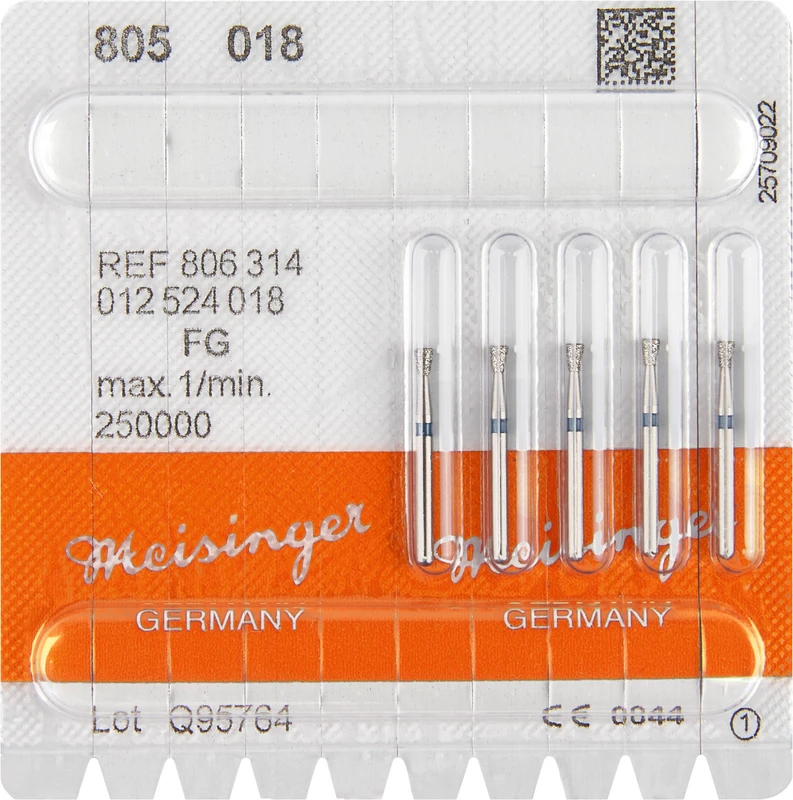 Diamanten 805  Packung  5 St. blau mittel, FG, Fig. 012 umgek. Kegel, Kante scharf, 2,3 mm, ISO 018