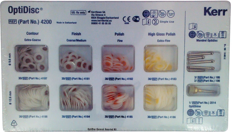 OptiDisc®  Komplett Sortimentskit  240 St. sortiert Ø 9,6 mm & Ø 12,6 mm, 5 Mandrelle, 1 OptiShine