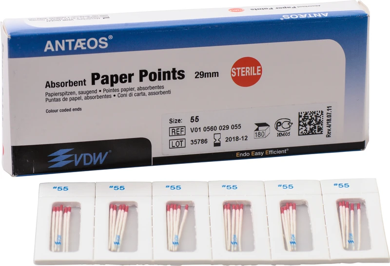 Papierspitzen steril  Packung  180 Stück Taper.02, ISO 055