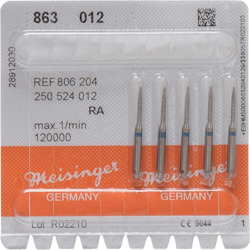 Diamanten 863  Packung  5 Stück blau mittel, RA, Figur 250 Flamme, 10 mm, ISO 012