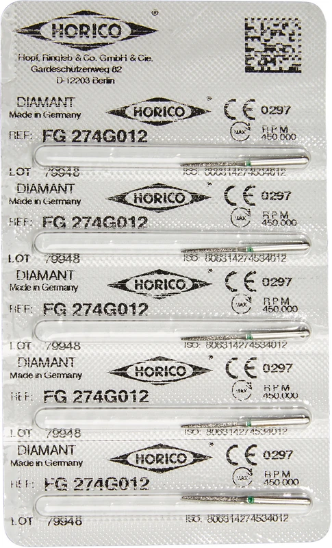 Diamantschleifer 274  Packung  5 Stück grün grob, FG, Figur 274, 10 mm, ISO 012