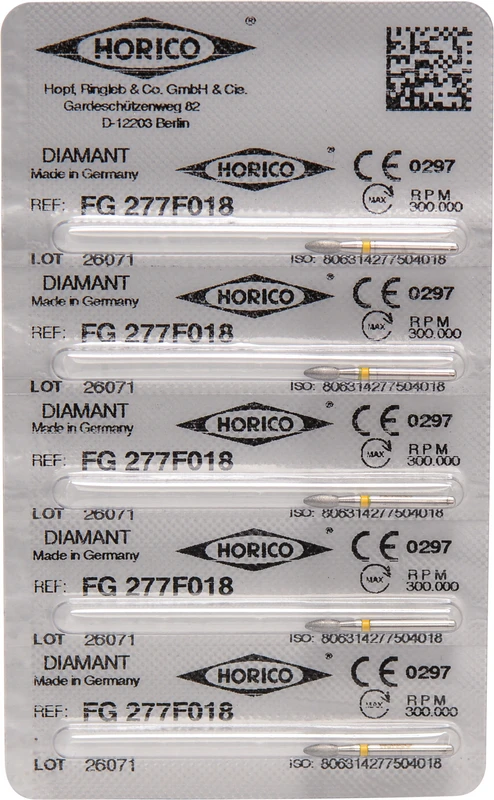 Diamantschleifer 277  Packung  5 Stück gelb x-fein, FG, Figur 277, 4,5 mm, ISO 018