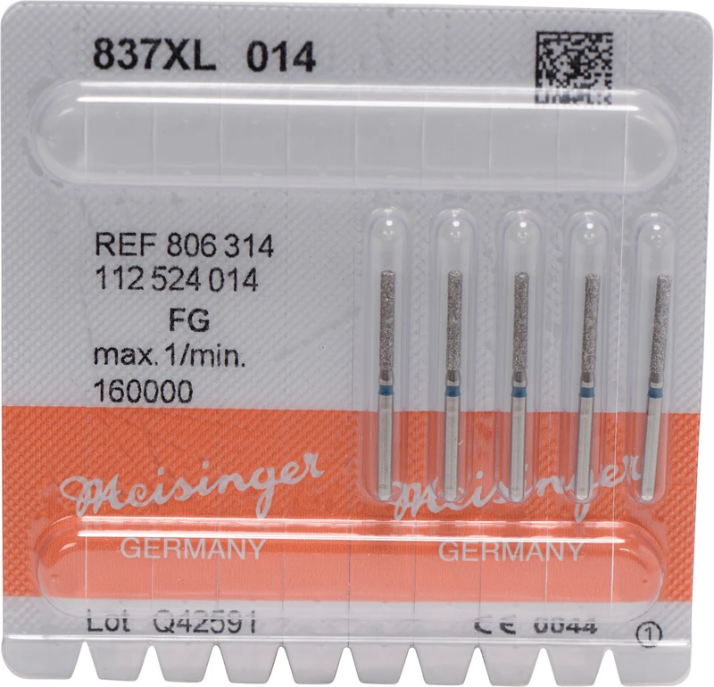 Diamanten 837  Packung  5 Stück blau mittel, FG, Figur 112 Zylinder, 6 mm, ISO 014