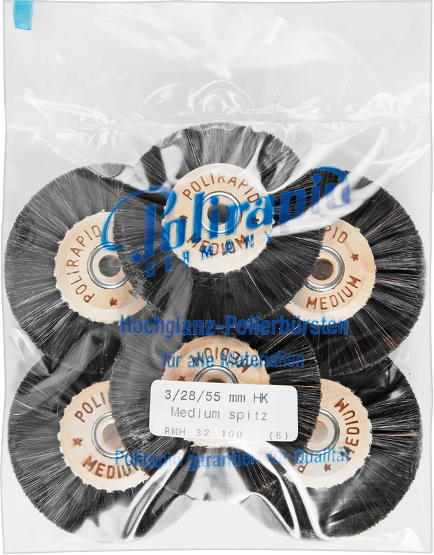 MEDIUM Rundbürsten  Packung  6 Stück mit HK, 3-reihig, Roßhaar, spitz, Kern: Ø 28 mm, Außen: Ø 55 mm