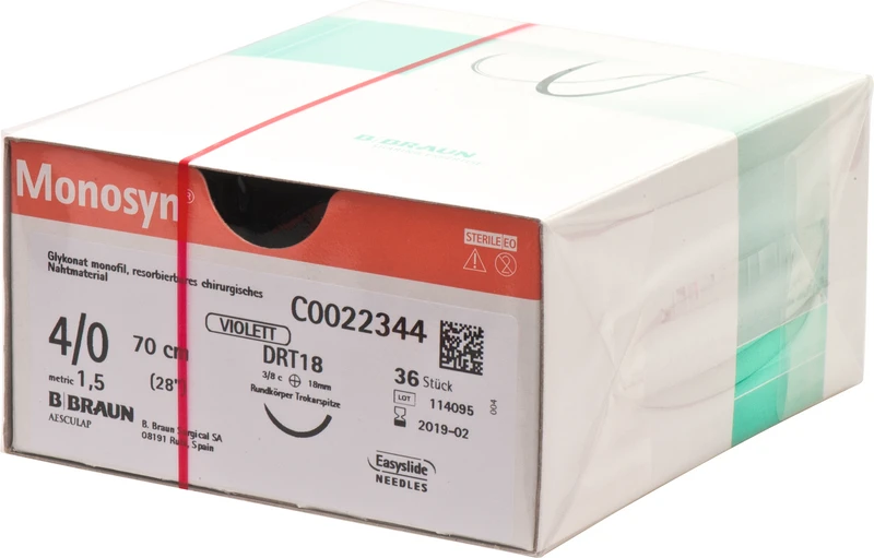 Monosyn®  Packung  36 Stück violett, 70 cm, DRT18, 3\ Kreis, trokar, Rundkörper, 18 mm, USP 4\0