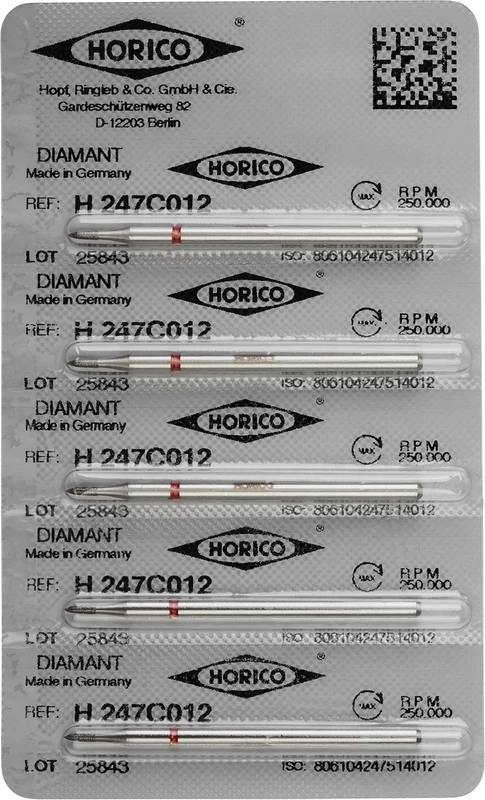 Diamantschleifer H 247  Packung  5 Stück rot fein, HP, Figur 247, 4 mm, ISO 012