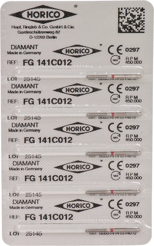 Diamantschleifer 141  Packung  5 Stück rot fein, FG, Figur 141, 8 mm, ISO 012