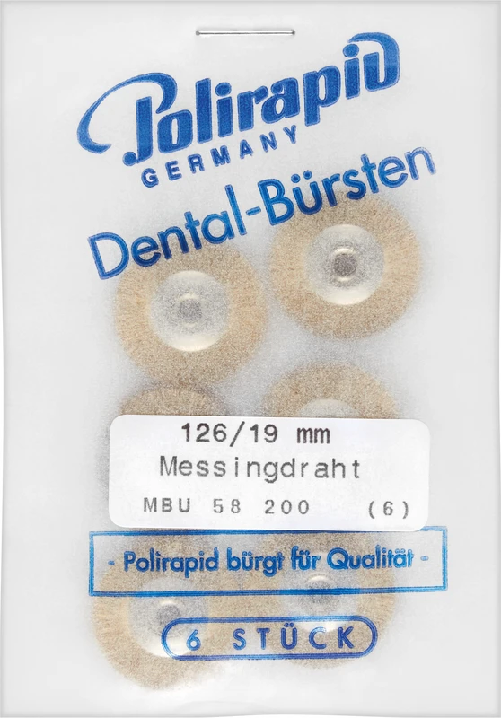 Miniaturbürsten Draht  Packung  6 Stück unmontiert, Messingdraht, Ø 19 mm, Draht: 0,08 mm