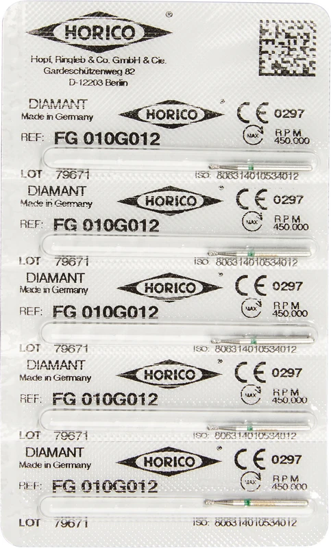 Diamantschleifer 010  Packung  5 Stück grün grob, FG, Figur 010, 1,6 mm, ISO 012