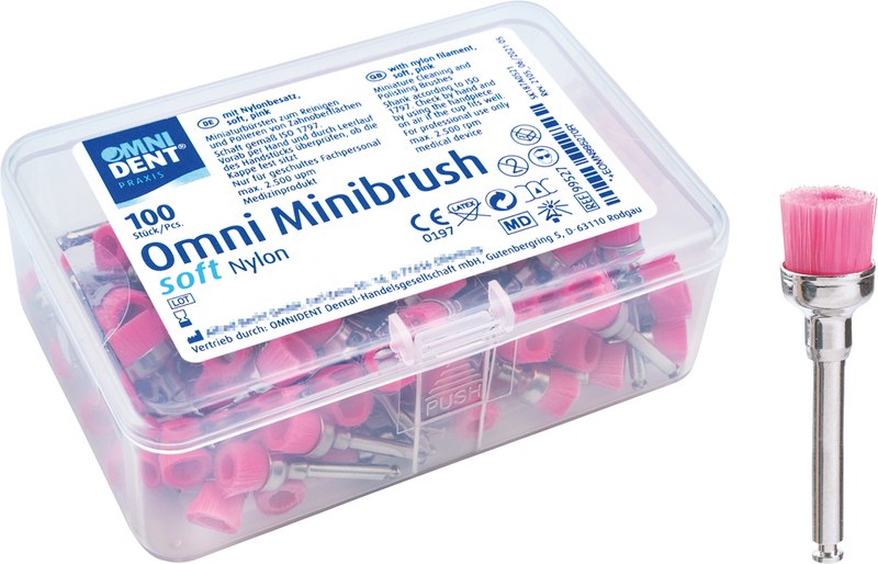 Omni Minibrush  Packung  100 Stück Nylonborsten soft, rosa