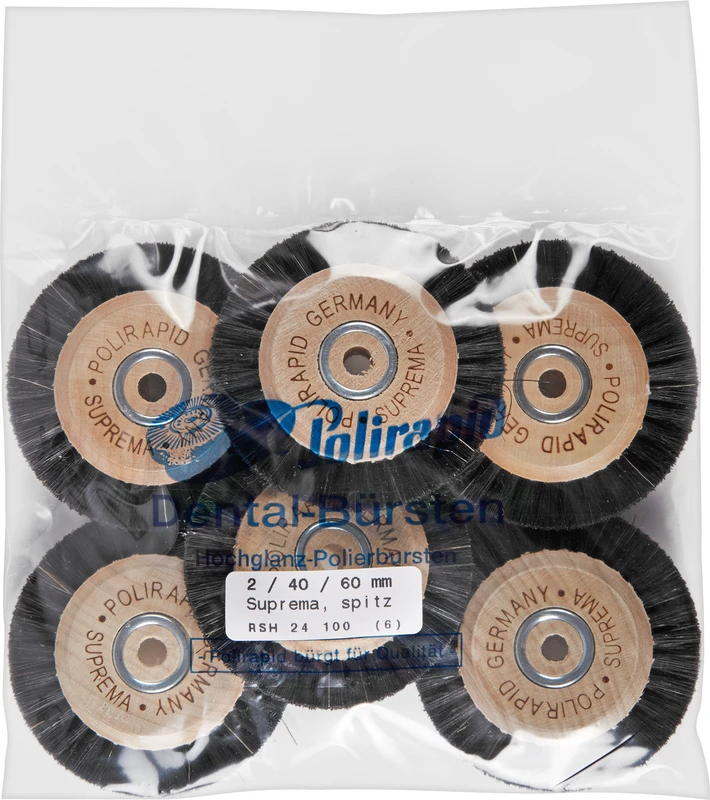 Suprema Rundbürsten  Packung  6 Stück mit Holzkern, 2-reihig, spitz, Kern: 40 mm, Außen: 60 mm
