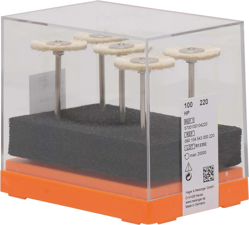 Polierbürste 100  Packung  5 Stück weiß, Ziegenhaar, HP, Figur 543, 2 mm, ISO 220