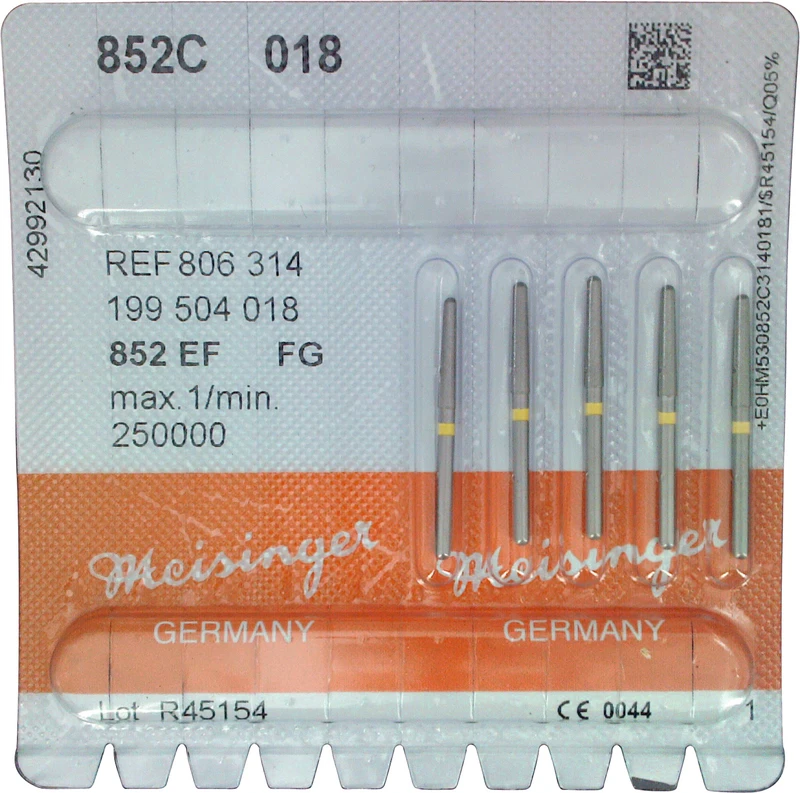 Diamanten 852  Packung  5 Stück gelb extra fein, FG, Figur 199 Konus rund, 10 mm, ISO 018