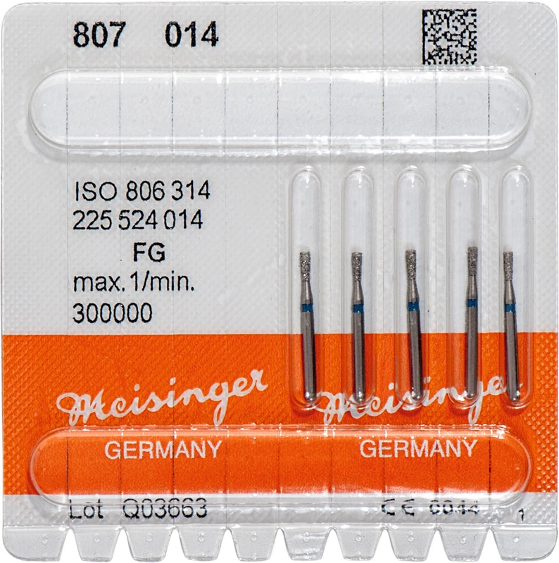 Diamanten 807  Packung  5 St. blau mittel, FG, Figur 225 umgek. Kegel, Kante scharf, 3,5 mm, ISO 014
