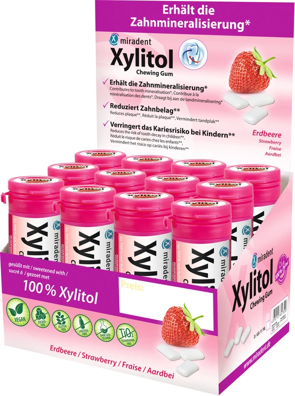Xylitol Chewing Gum  Display  12 Dosen x 30 Stück Erdbeere