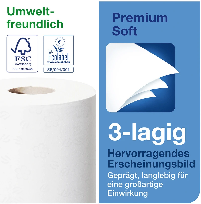 TORK® Premium Kleinrollen Toilettenpapier extra weich    Karton  9 x 8 Rollen 27,5 m, 3-lagig, 11 x 9,4 cm, weich, geprägt, weiß