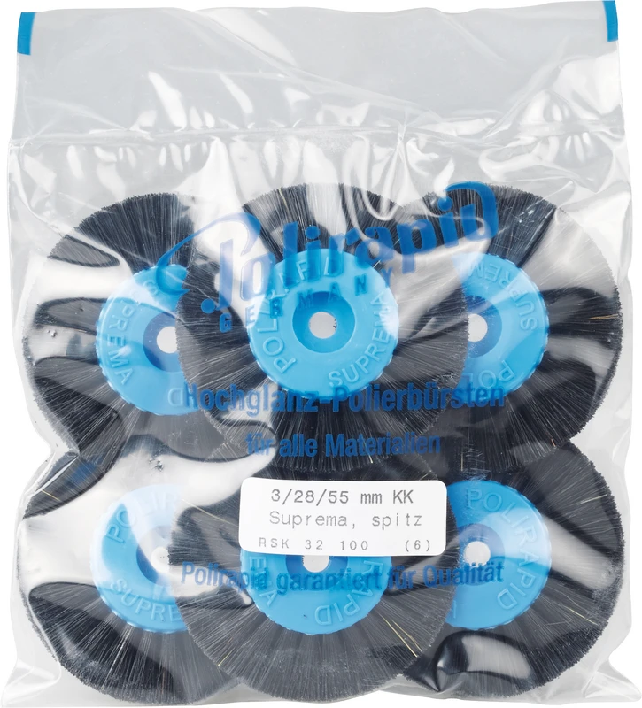 Suprema Rundbürsten  Packung  6 Stück mit Kunststoffkern, 3-reihig, spitz, Kern: 28 mm, Außen: 55 mm