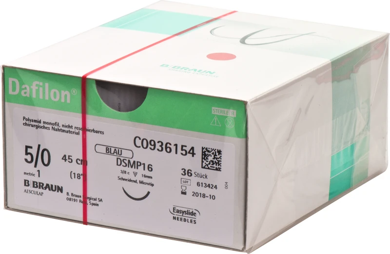Dafilon®  Packung  36 Stück blau, 45 cm, DSMP16, 3\8 Kreis, schneidend, Mikropräzision, 16 mm, USP 5\0