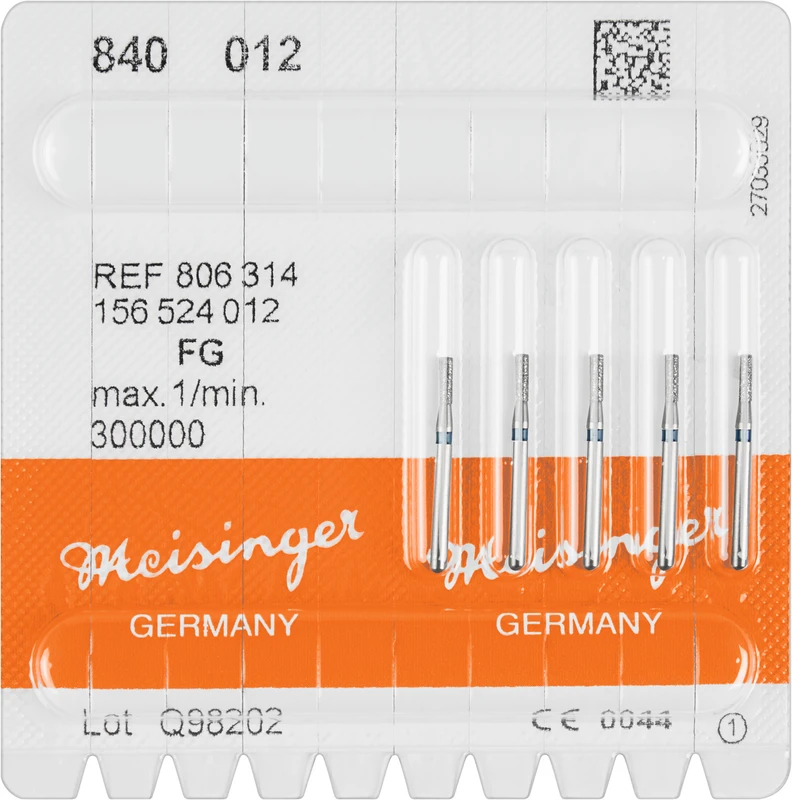 Diamanten 840  Packung  5 Stück blau mittel, FG, Figur 156 Zylinder abgerundet, 1 mm, ISO 012