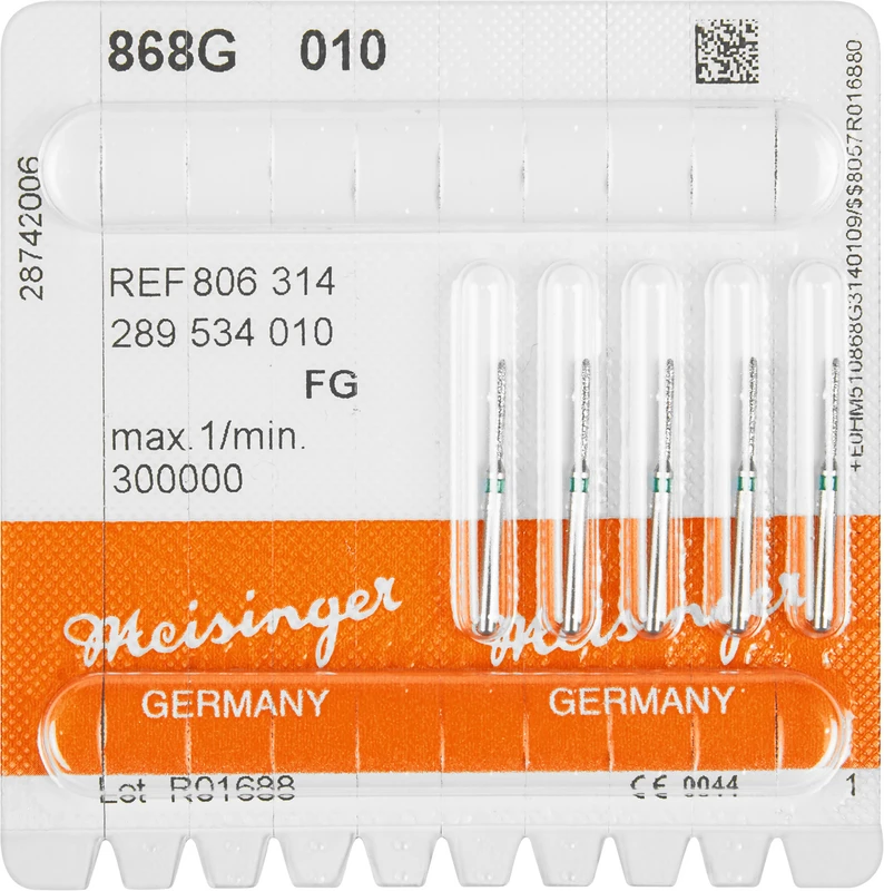 Diamanten 868  Packung  5 Stück grün grob, FG, Figur 289 Torpedo, 8 mm, ISO 010