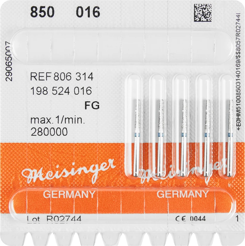 Diamanten 850  Packung  5 Stück blau mittel, FG, Figur 198 Konus rund, 8 mm ISO 016