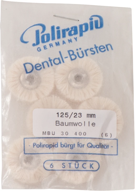 Miniaturbürsten Garn  Packung  6 Stück unmontiert, Baumwollgarn weich, Ø 23 mm
