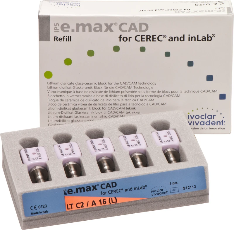 IPS e.max CAD Abutment Solutions for CEREC\inLab  Packung  5 Stück A-D, Gr. A16L, C2 LT
