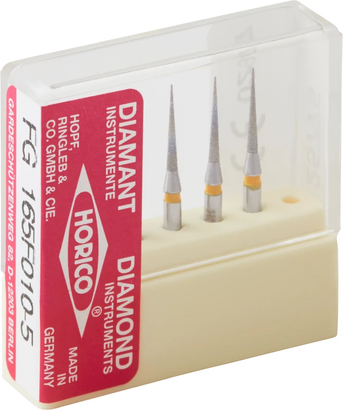 Diamantschleifer 165  Packung  5 Stück gelb x-fein, FG, Figur 165, 8 mm, ISO 010