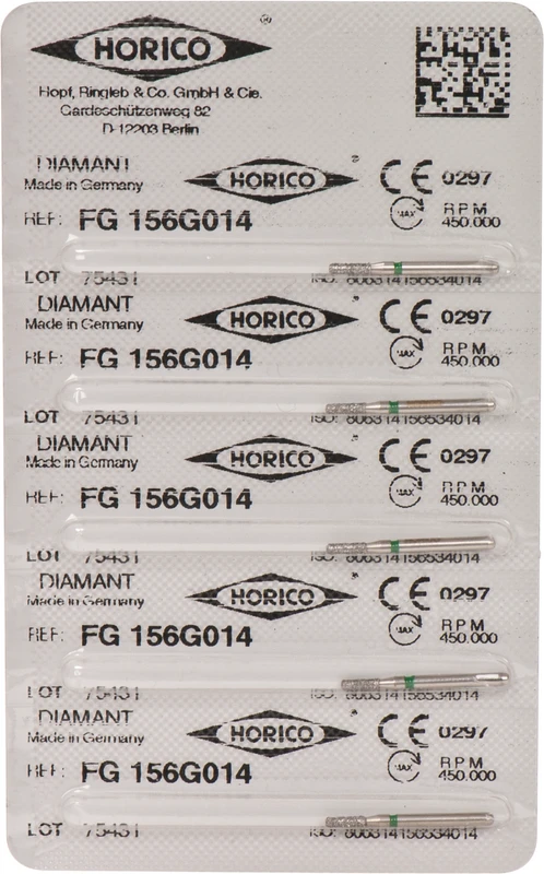 Diamantschleifer 156  Packung  5 Stück grün grob, FG, Figur 156, 4 mm, ISO 014