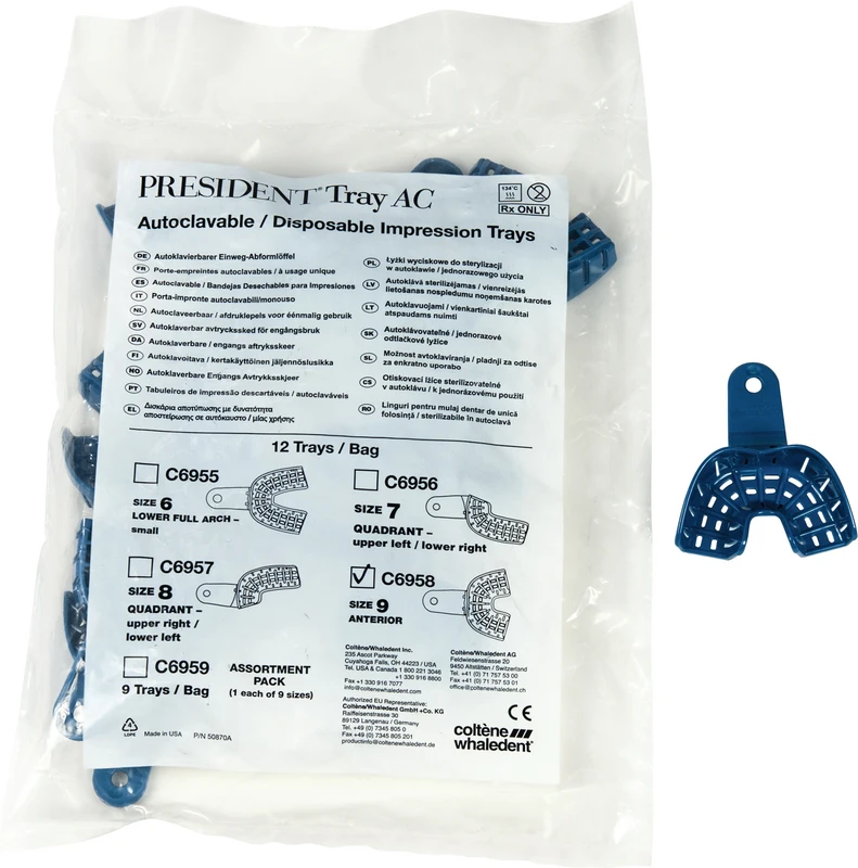 PRESIDENT® Abformlöffel AC  Packung  12 Stück Frontzähne OK\UK Gr. 9