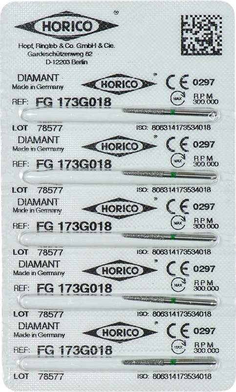 Diamantschleifer 173  Packung  5 Stück grün grob, FG, Figur 173, 10 mm, ISO 018
