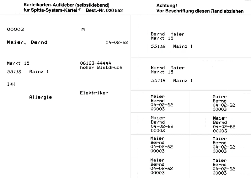 Adressaufkleber für Karteikarten   Packung  100 Stück weiß