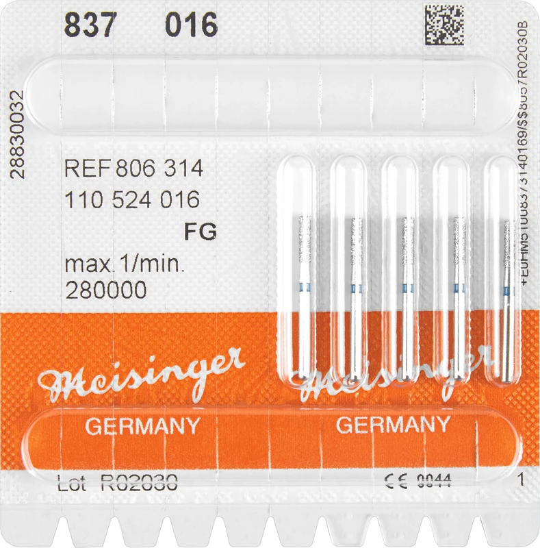 Diamanten 837  Packung  5 Stück blau mittel, FG, Figur 110 Zylinder, 6 mm, ISO 016