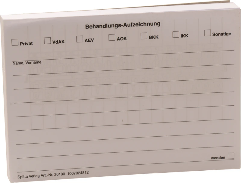 Behandlungsaufzeichnung   Stück  100 Blatt