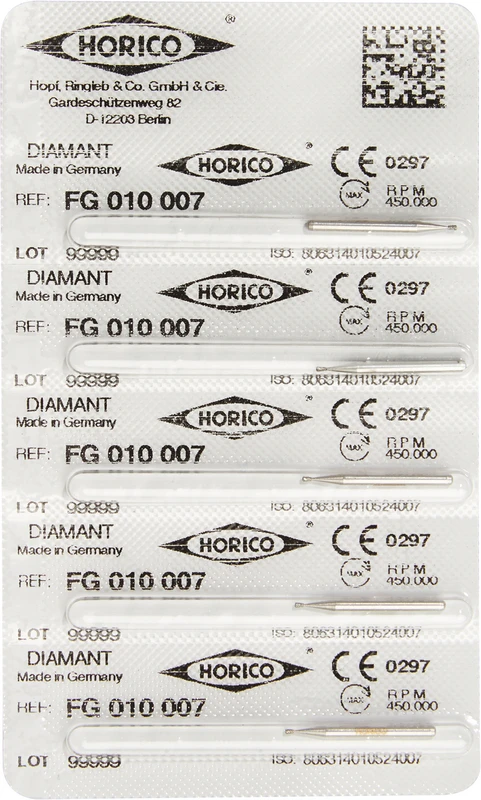 Diamantschleifer 010  Packung  5 Stück FG, Figur 010, 1 mm, ISO 007