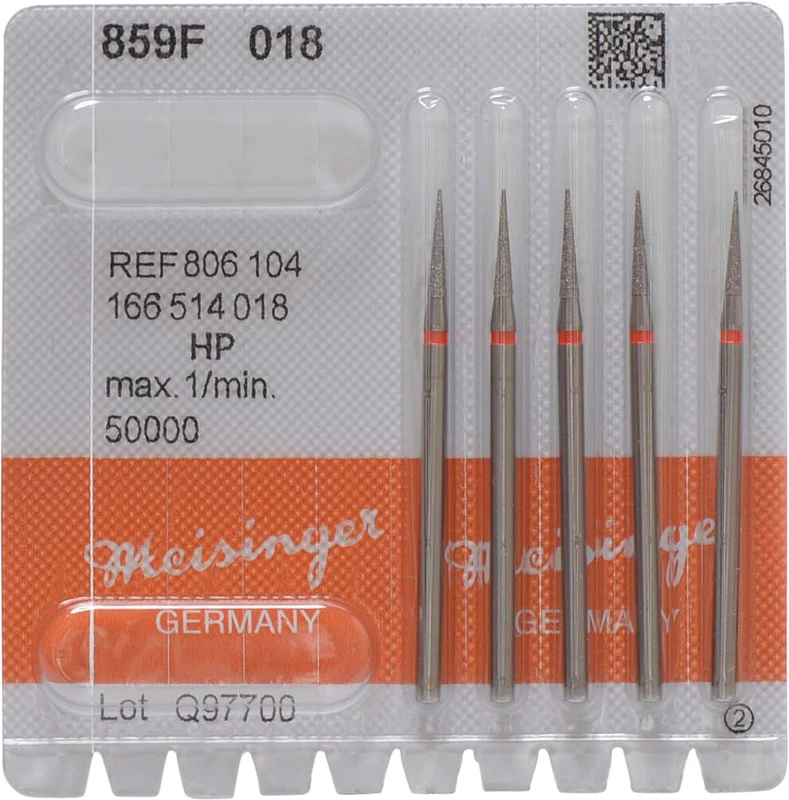 Diamant 859  Packung  5 Stück rot fein, HP, Figur 166 Nadel konisch spitz, 10 mm, ISO 018
